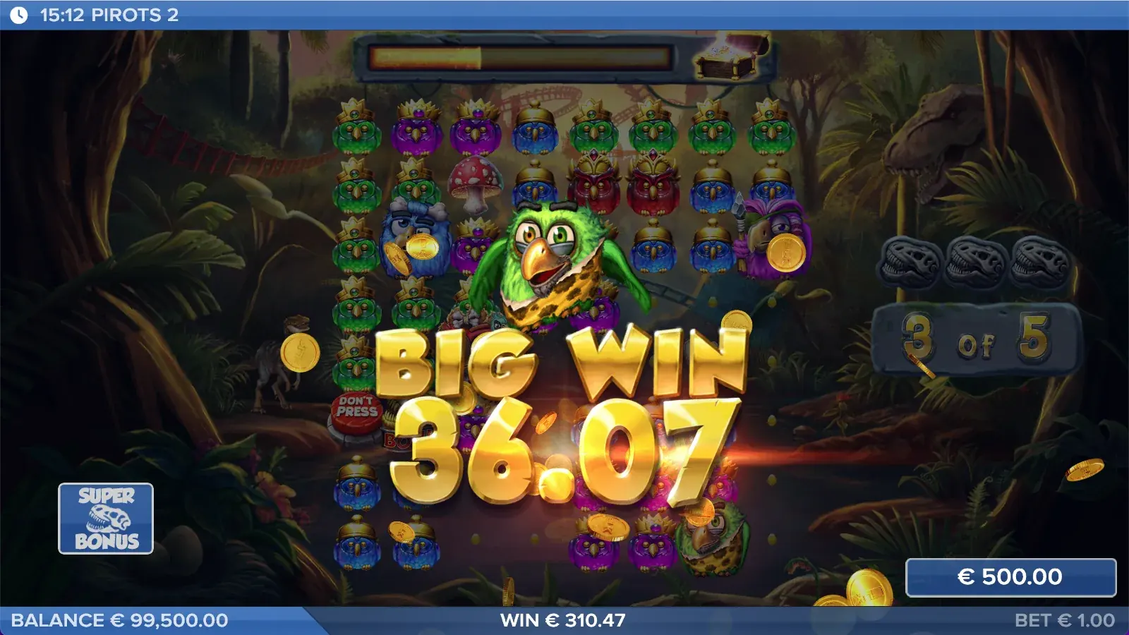 Pirots 2 Big-Win-Screen mit Gewinnanimation