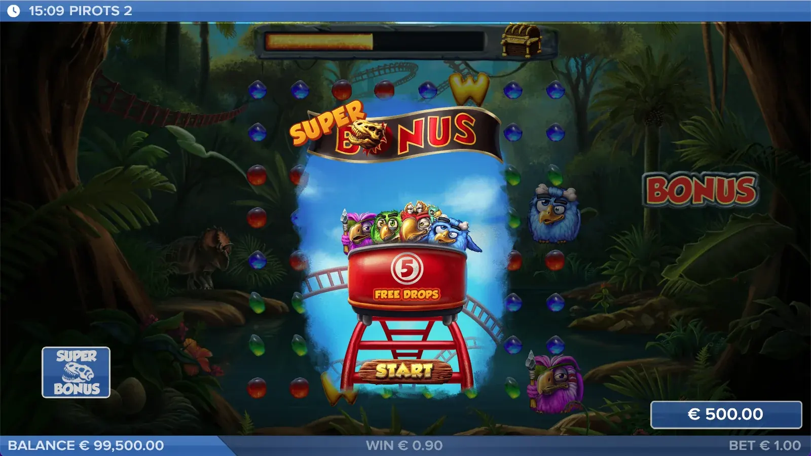 Pirots 2 Bonusmodus mit aktivierten Free Drops