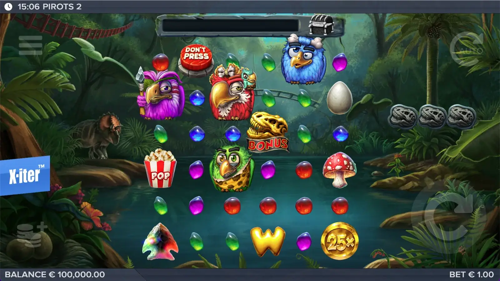 Pirots 2 Startbildschirm im Demomodus