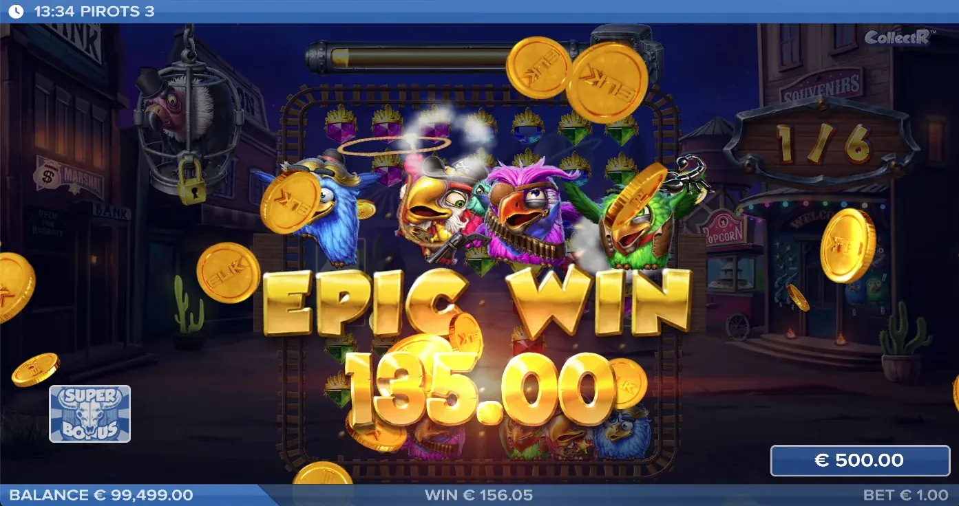 Pirots 3 Epic-Win-Screen mit maximaler Gewinneffekt