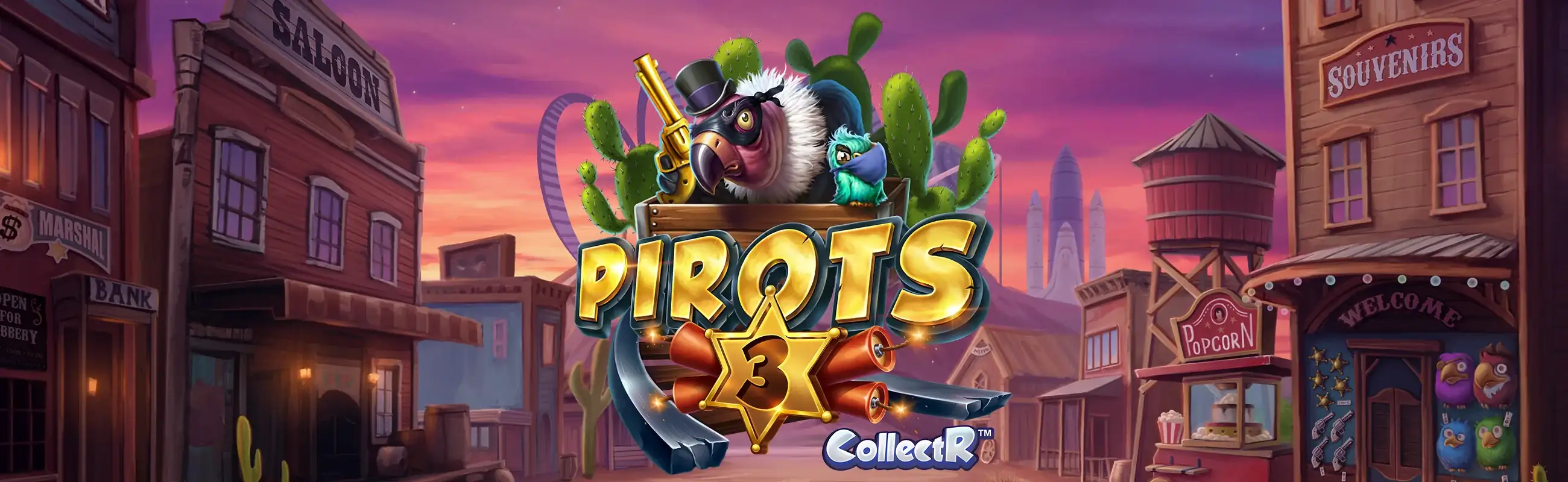 Pirots 3 Werbebanner im Wild-West-Stil