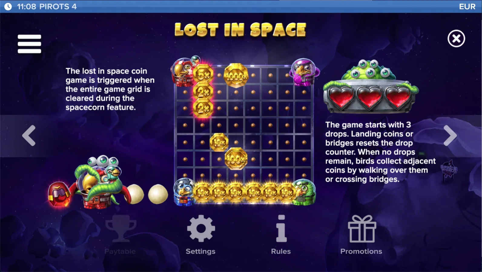 Pirots 4 Lost in Space Auszahlungstabelle Stufe 7