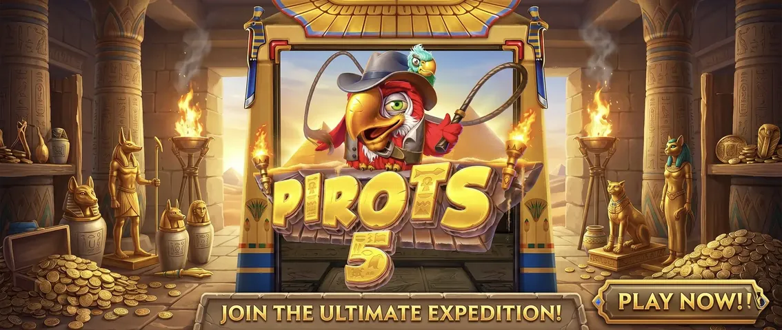 Pirots 5 Werbebanner mit altägyptischem Thema