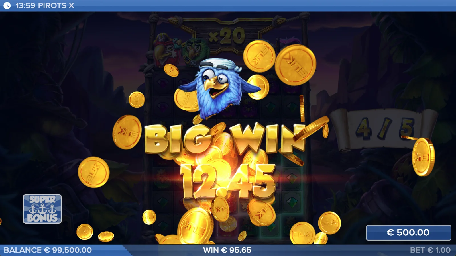 Pirots X Big-Win-Screen mit Gewinnanimation